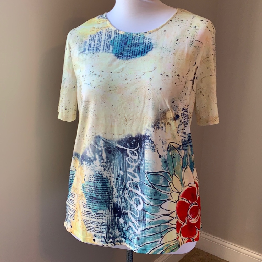MISSLOOK Abstract Floral Graphic Tunic Tee XL NWOT